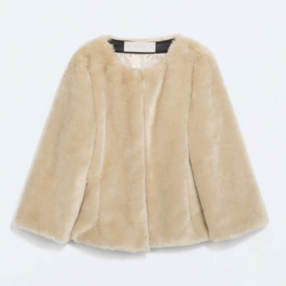 zara cream faux fur coat